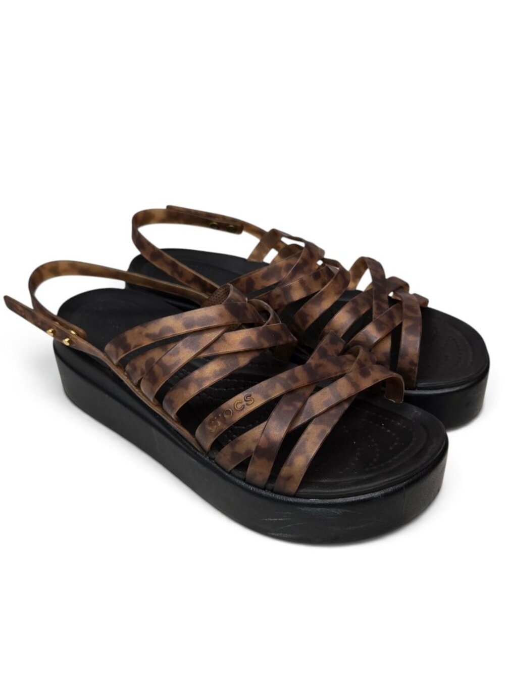 Crocs Brooklyn Platform Wedge Sandals Womens Brown Strappy Translucent Camo 8